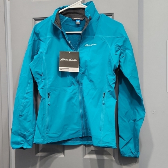 NWUT Eddie Bauer Teal Blue Sandstone Softshell Full Zip Windbreaker Jacket XS - Picture 1 of 13